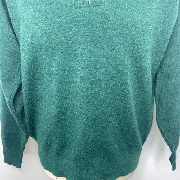 Vintage LL Bean Mens Wool Sweater Elbow Shoulder Patches Green 1/4 Zip Sz L USA - Picture 3 of 10